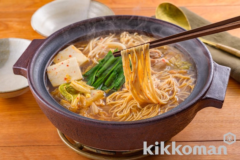 大豆麺で〆は決まり!キムチ鍋(大豆麺細麺使用)