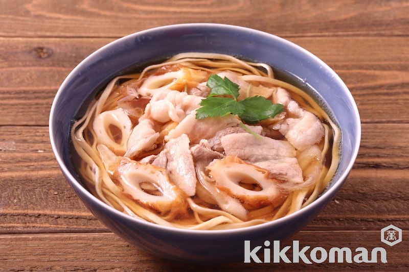 ちくわと豚バラの肉うどん風(大豆麺平麺使用)