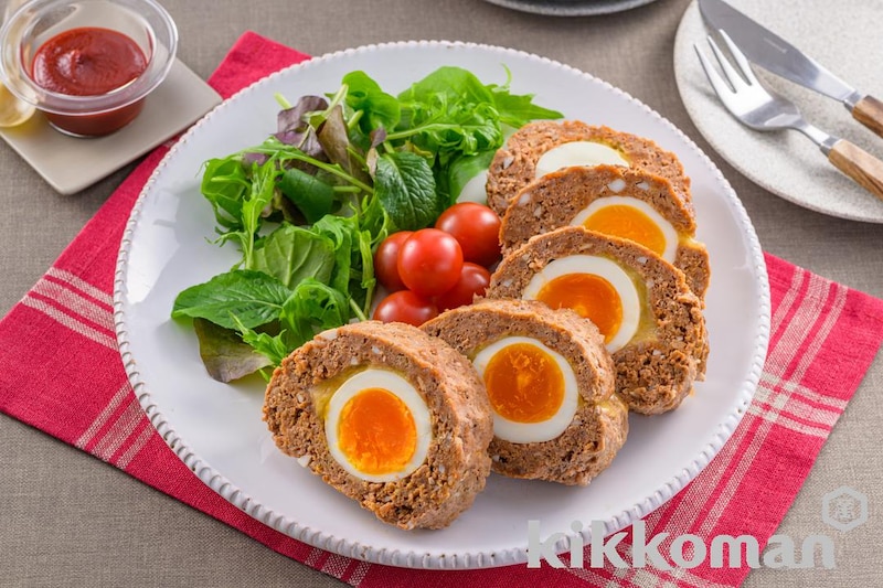 ゆで卵入りリコピンリッチミートローフ(ハウス ハンバーグヘルパー・リコピンリッチ トマトケチャップ使用)