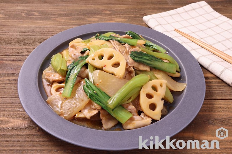 大根とチンゲン菜の旨辛煮【1/2日分の野菜使用】(うちのごはん使用)
