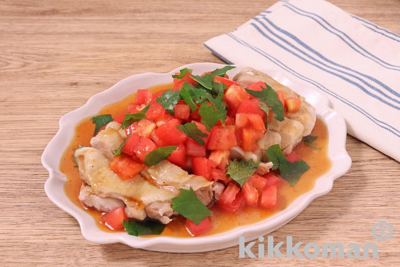 レンジで簡単!さっぱりトマトのよだれ鶏風(わが家は焼肉屋さん使用)