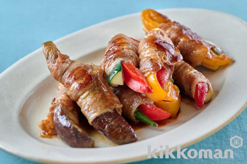 夏野菜の豚肉巻き照り焼き