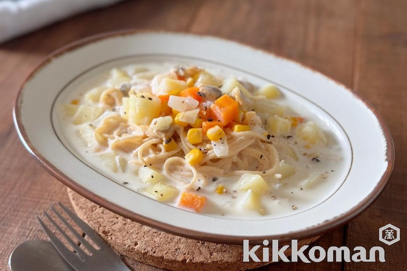 クラムチャウダースパゲッティ(大豆麺細麺使用)
