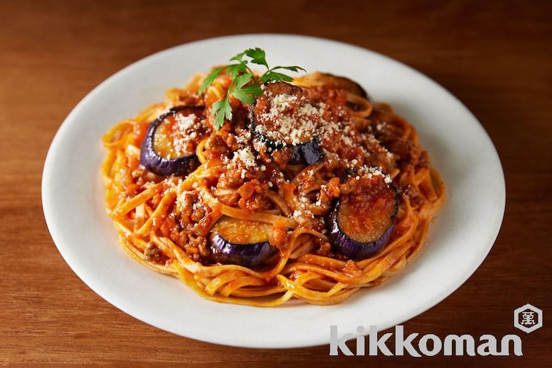 なすのミートソース風(大豆麺平麺使用)