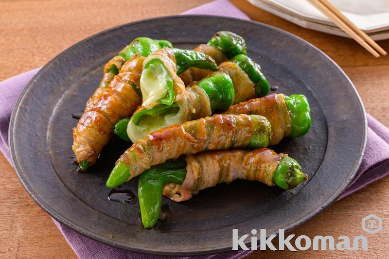 万願寺唐辛子の豚巻きチーズ照り焼き