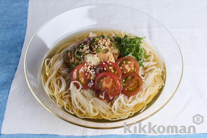 ツナの薬味和えとトマト梅和え冷やかけそうめん(賛否両論笠原氏)