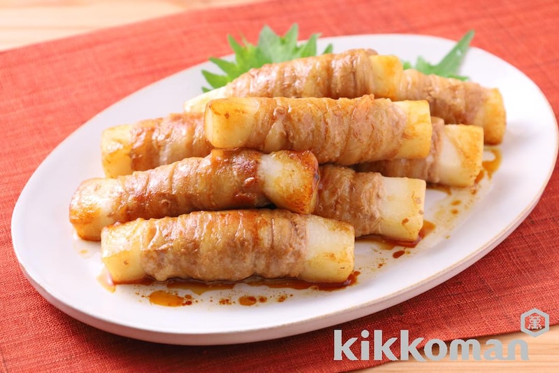 しぼ生で!肉巻き餅【味つけは生しょうゆだけ】