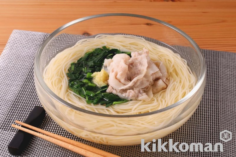 モロヘイヤと豚バラの冷かけそうめん