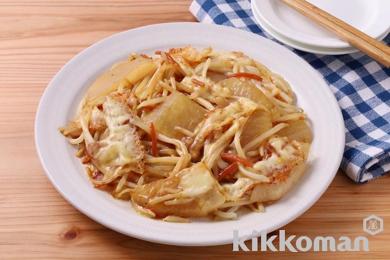 こんがりチーズの大根ともやしのバター醤油【1/2日分の野菜使用】(うちのごはん使用)