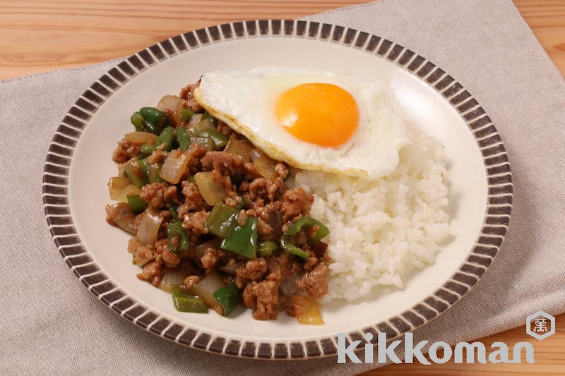 豚こまピーマンのガパオライス風(うちのごはん使用)