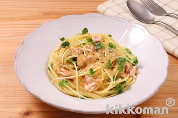 和えるだけ！ツナと貝割れ菜の冷製パスタ（かけるたまねぎ　コクうまガーリック使用）