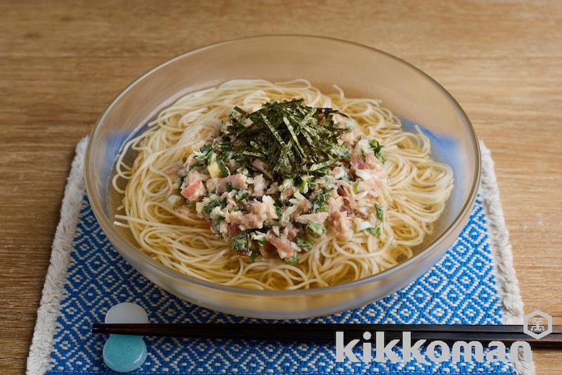 ツナのなめろう風ぶっかけそうめん(賛否両論笠原氏)