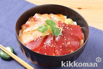 まぐろと鯛のしぼ生漬け丼【味つけは生しょうゆだけ】