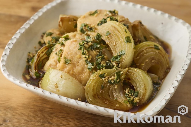 焼き玉ねぎと鶏肉の香味しょうゆ漬け
