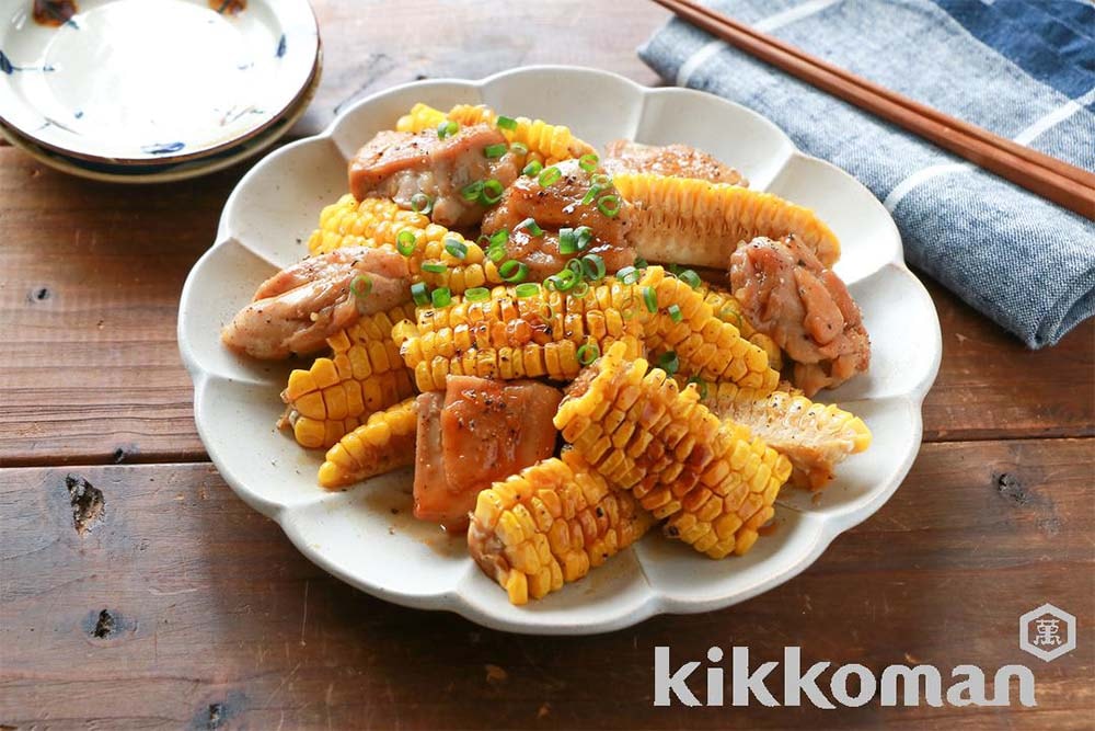 とうもろこしと鶏肉の照り焼き
