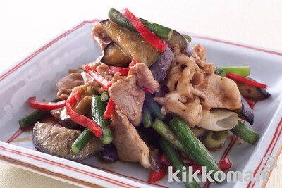写真:なすと豚肉のピリ辛炒め