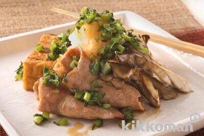 写真:厚揚げと豚肉の網焼き