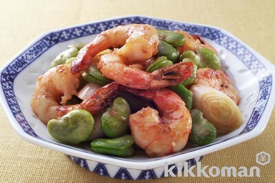 写真:えびとそら豆のピリ辛炒め
