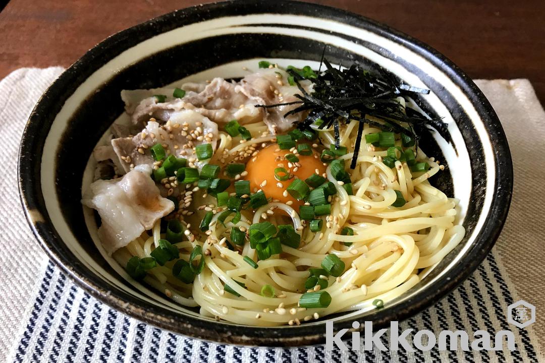 釜玉あごだししょうゆパスタのレシピ つくり方 キッコーマン ホームクッキング