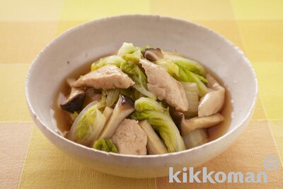 写真:白菜とささみのさっと煮(削りたて鰹節香るしょうゆ使用)