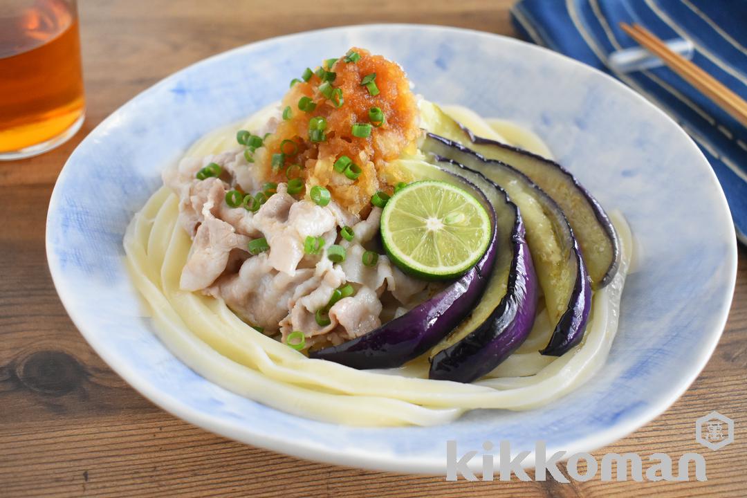 レンジで簡単！豚しゃぶとなすのだしぶっかけうどん