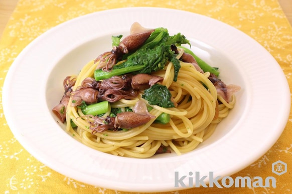 ほたるいかと菜の花の和風パスタのレシピ つくり方 キッコーマン ホームクッキング