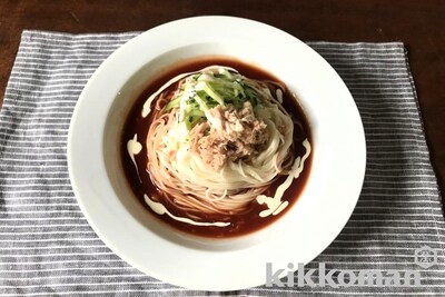 ぶっかけトマトきゅうりツナマヨそうめん 山本ゆりさん リコピンリッチ トマト飲料使用 のレシピ つくり方 キッコーマン ホームクッキング