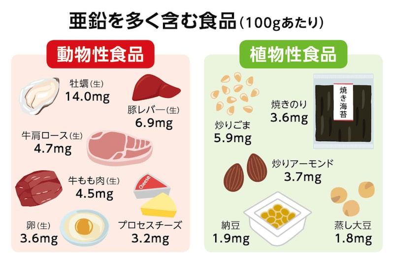 画像：亜鉛を多く含む食品