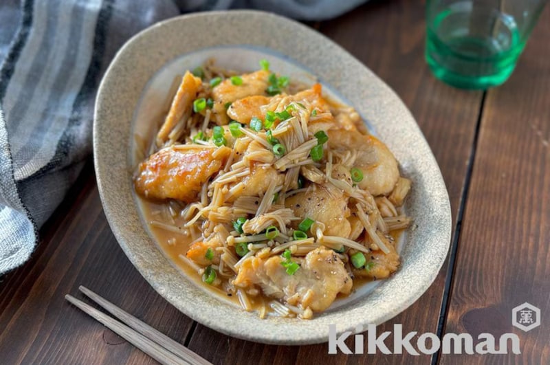 写真：鶏むね肉とえのきの旨だれ炒め
