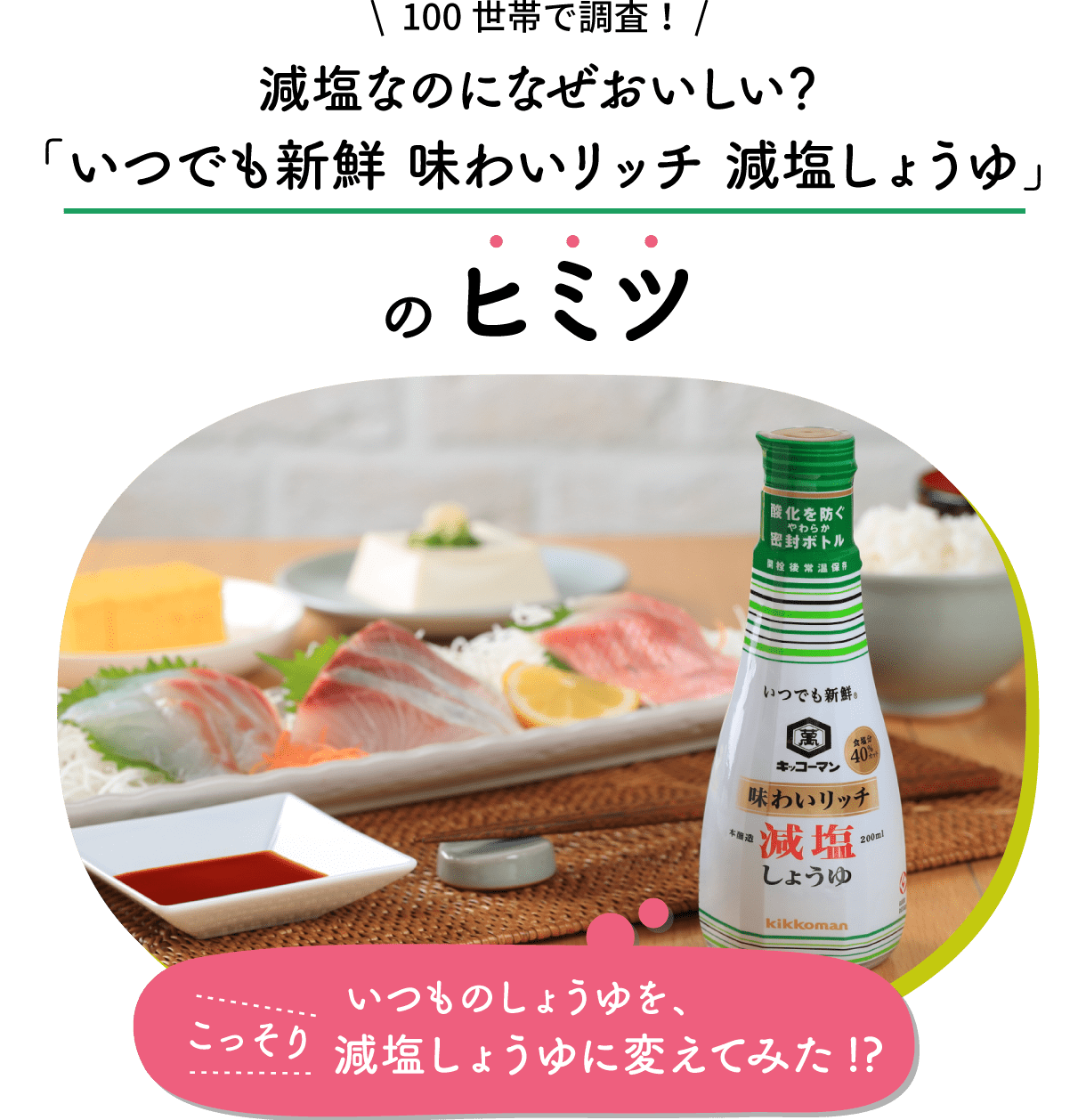 100世帯で調査！減塩なのになぜおいしい？「いつでも新鮮 味わいリッチ 減塩しょうゆ」のヒミツ