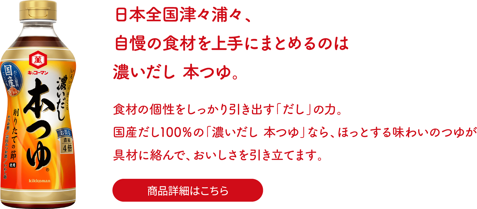 日本全国津々浦々、自慢の食材を上手にまとめるのは濃いだし 本つゆ。日本全国津々浦々、自慢の食材を上手にまとめるのは濃いだし 本つゆ。