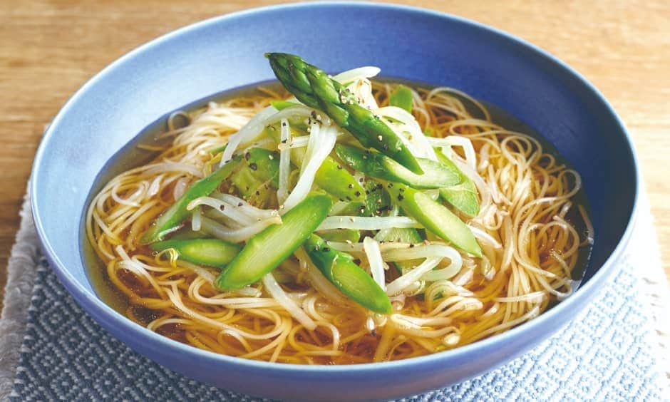 シャキシャキアスパラのめんみそうめん