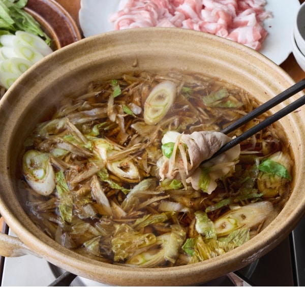 豚とレタスとごぼうのめんみだししゃぶ